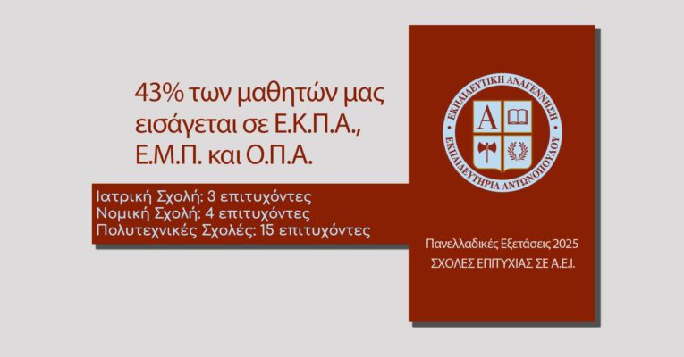 43% των μαθητών μας εισάγεται σε Ε.Κ.Π.Α., Ε.Μ.Π. και Ο.Π.Α.