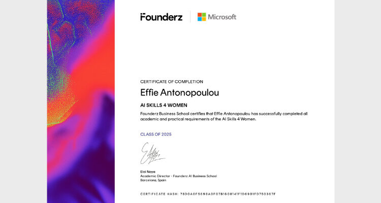 Η κα Έφη Αντωνοπούλου, AI Education Specialist & CS Professor της Εκπαιδευτικής Αναγέννησης, ολοκλήρωσε το πρόγραμμα “AI Skills 4 Women”